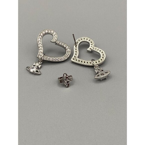 Vivienne Westwood Pave Encrusted Heart Earrings With CZ Orb Drop & bag